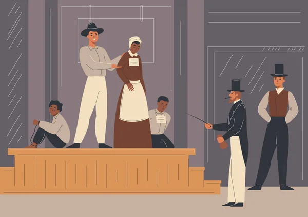 Köle Pazarı Sembollü Kölelik Geçmişi Düz Vektör Çizimi — Stok Vektör