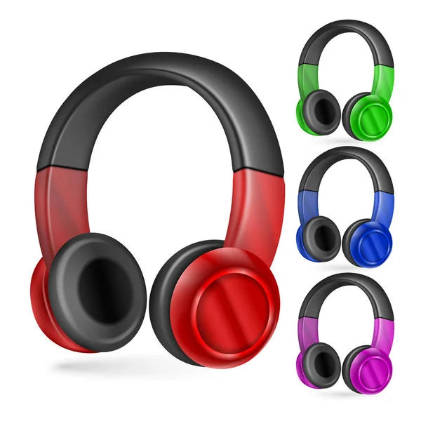 Renkli Elektronik Cihazların Büyük Küçük Görüntülerinden Oluşan Gerçekçi Kulaklıklar Tasarım — Stok Vektör