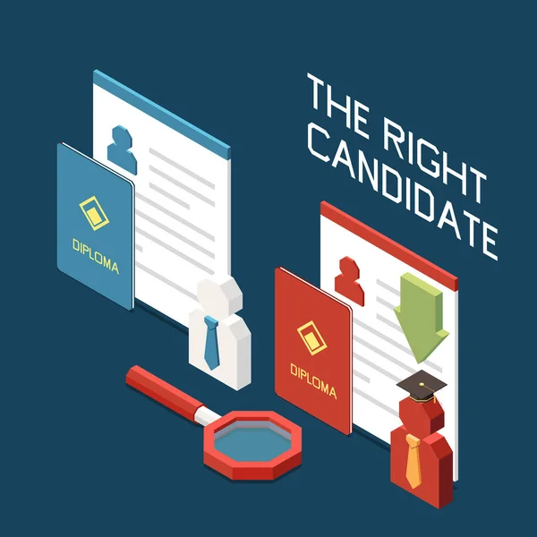 Headhunting Recruitment Choosing Right Candidate Isometric Concept Icons Resume Diploma — Stock Vector