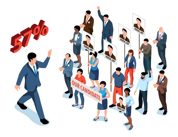 Political Elections Concept Crowd Supporting Candidate Isometric Vector Illustration — Stock Vector