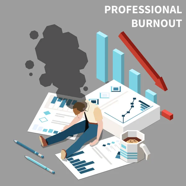 Professional Burnout Syndrome Isometric Concept Emotional Crisis Vector Illustration — Stock Vector