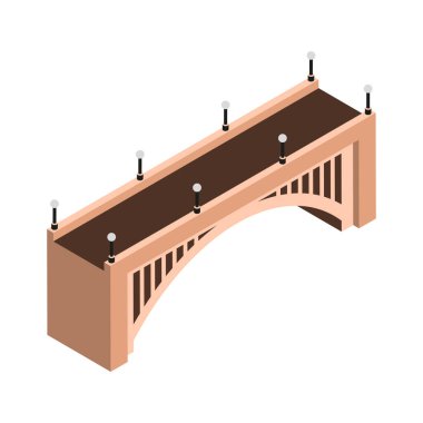 Beyaz arkaplan 3 boyutlu vektör illüstrasyonunda lamba simgesine sahip Isometric eski köprü