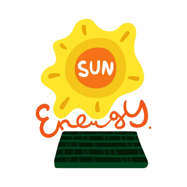 Flat Style Sun Energy Emblem Solar Panel Vector Illustration — Stock Vector