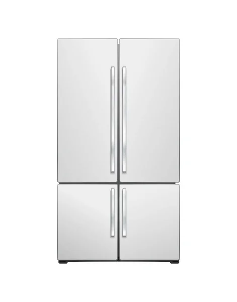 Moderno Refrigerador Cuatro Puertas Vista Frontal Sobre Fondo Blanco Ilustración — Archivo Imágenes Vectoriales