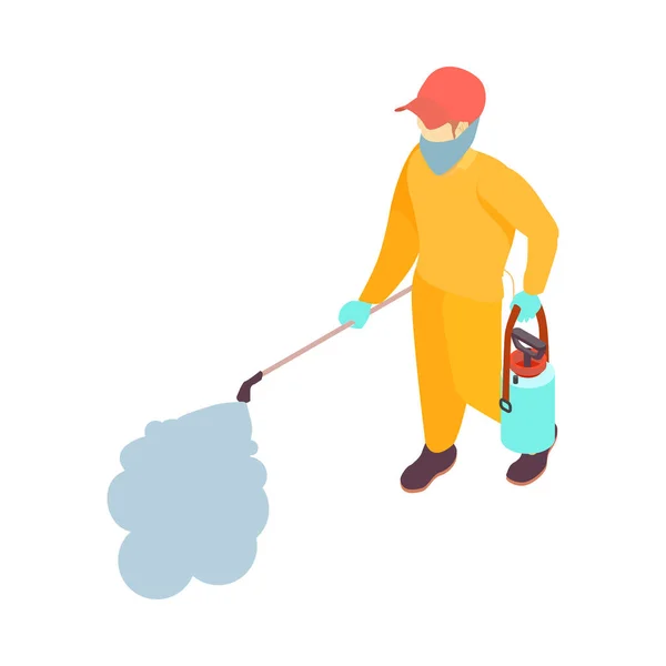 Travailleur Des Services Lutte Antiparasitaire Combinaison Protection Effectuant Désinfection Illustration — Image vectorielle