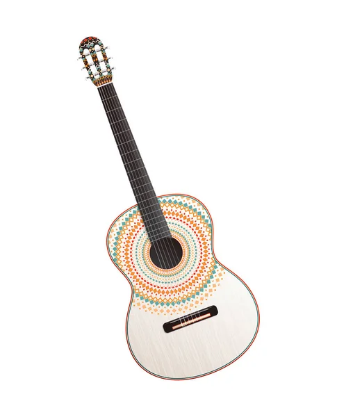 Guitarra Mexicana Realista Con Ilustración Vectorial Ornamento — Vector de stock