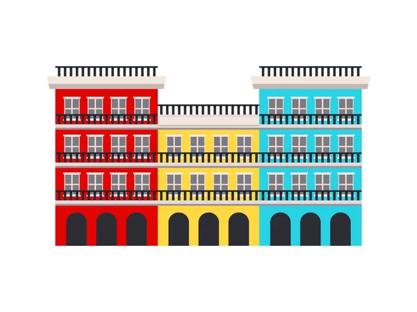 Cubaanse Kleurrijke Huizen Rij Vooraanzicht Platte Vector Illustratie — Stockvector