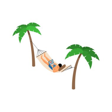 Hamak 3 boyutlu izometrik vektör illüstrasyonunda serbest yaratıcı iş