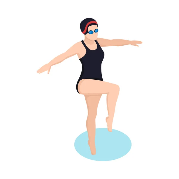 Isometrische Frau Schwimmbad Vektor Illustration — Stockvektor