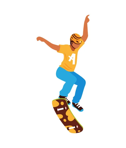 Izometrický Skateboardista Nosí Helmu Provádějící Triky Skateboard Vektorové Ilustrace — Stockový vektor