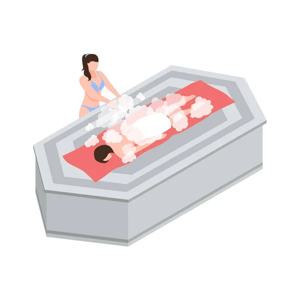 妇女在旋转浴池中放松等距图标3D矢量插图 — 图库矢量图片