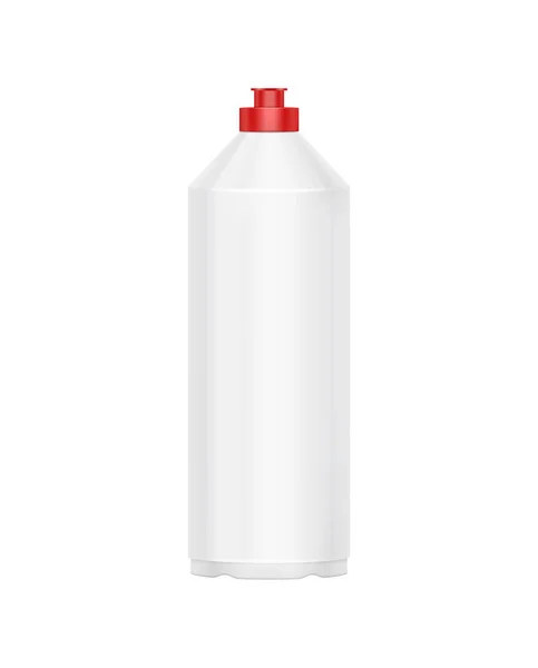 Realistyczne Puste Plastikowe Butelki Detergentu Makieta Czerwoną Pokrywą Wektor Ilustracji — Wektor stockowy