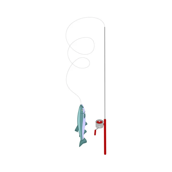 Spinnrute Mit Fisch Isometrischem Symbol Vektorillustration — Stockvektor