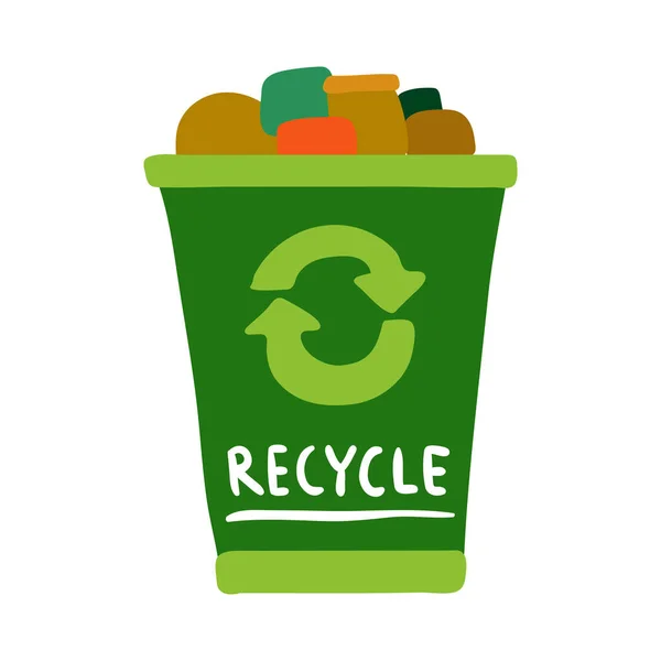 Recycler Les Ordures Emblème Plat Avec Illustration Vectorielle Poubelle Verte — Image vectorielle