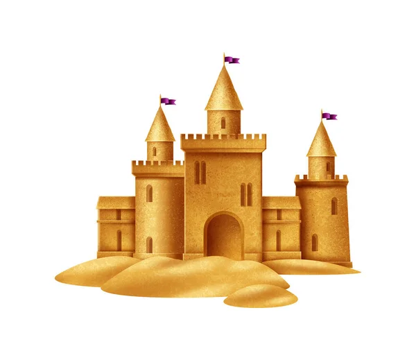 Реалистичный Песчаный Замок Флагами Векторной Иллюстрации Пляжа — стоковый вектор