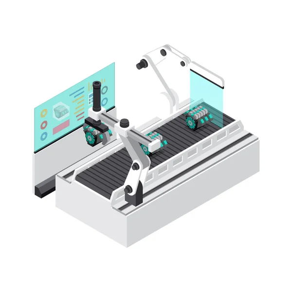 Robots Industriels Intelligents Contrôlant Produit Sur Chaîne Montage Illustration Vectorielle — Image vectorielle