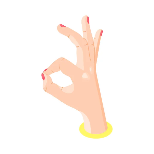 Isometrisk Kvinnlig Hand Visar Okej Gest Vektor Illustration — Stock vektor