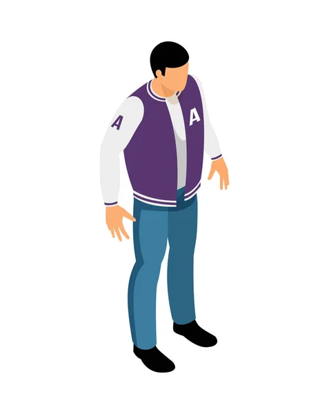 Homme Sans Visage Isométrique Portant Une Veste Sport Jean Illustration — Image vectorielle
