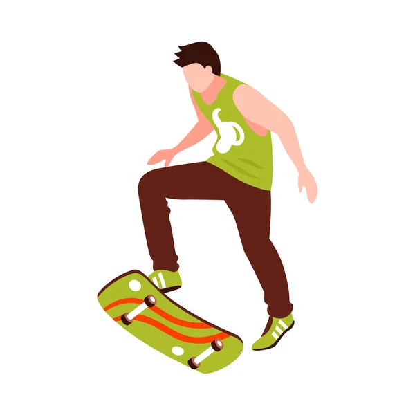 Isométrico Skate Masculino Personagem Humano Vetor Ilustração — Vetor de Stock