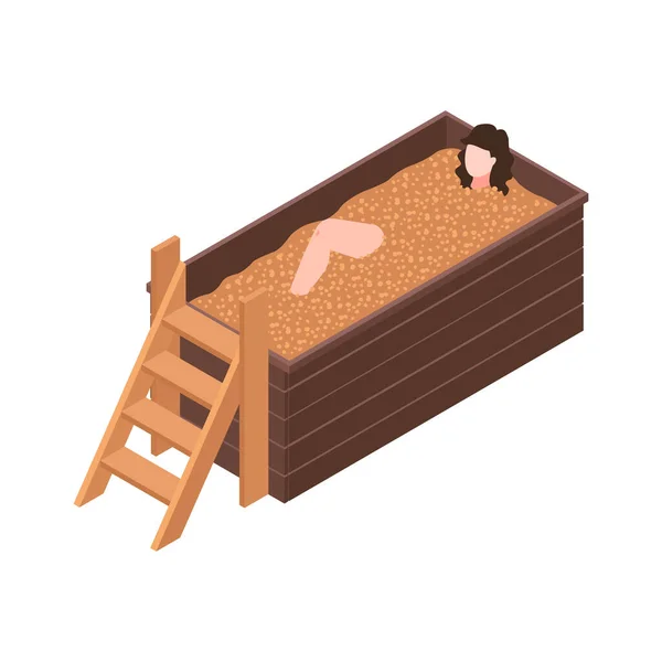 Žena Relaxace Lázni Sauna Japonská Lázeň Izometrická Ikona Vektorové Ilustrace — Stockový vektor