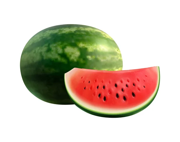 Seluruh Realistis Dan Memotong Matang Watermelon Gambaran Vektor Realistis - Stok Vektor
