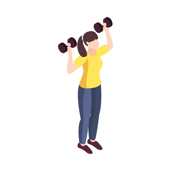 Jeune Femme Faisant Fitness Avec Haltères Icône Isométrique Illustration Vectorielle — Image vectorielle