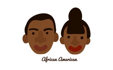 İki yassı Afro-Amerikan erkek ve dişi insan vektör çizimleriyle karşı karşıya