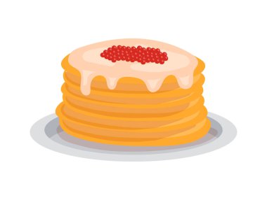 Kırmızı havyar yassı ikon vektör illüstrasyonlu Rus blini tabağı