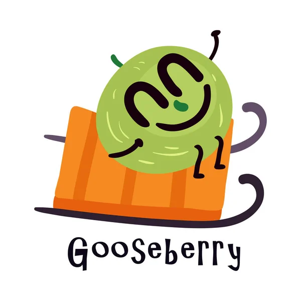 Fruit Doing Sport Cartoon Icon Cute Gooseberry Sleigh Vector Illustration — Stock Vector