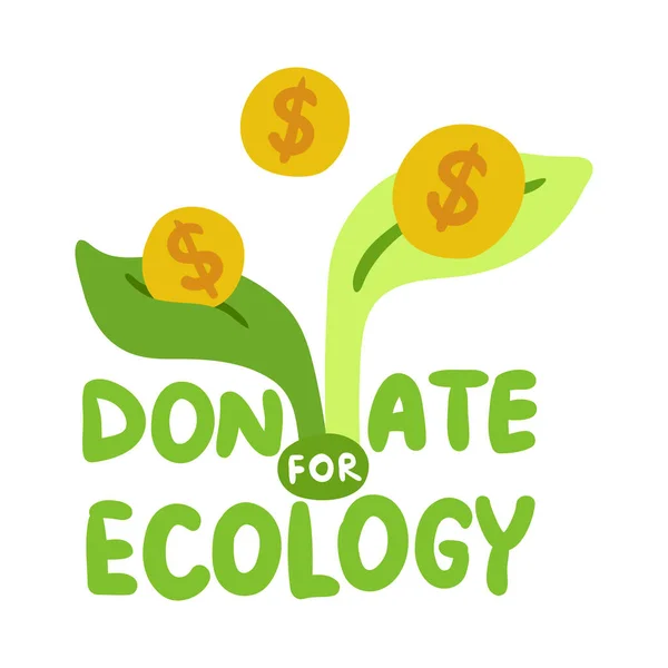 生態修復は 緑の葉とテキストベクトルイラストと生態フラットエンブレムのために寄付 — ストックベクタ