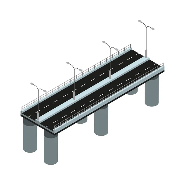 Pont Isométrique Avec Illustration Vectorielle Autoroute Des Lampadaires — Image vectorielle