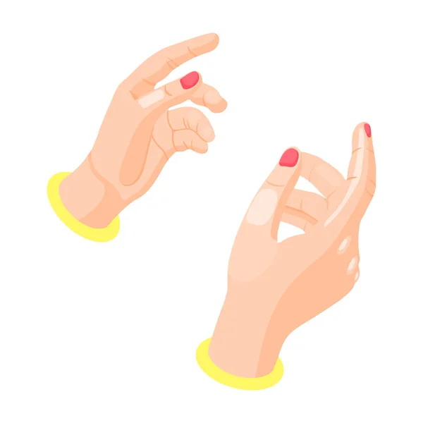 Mãos Femininas Isométricas Com Unhas Pintadas Gesto Isolado Vetor Ilustração —  Vetores de Stock