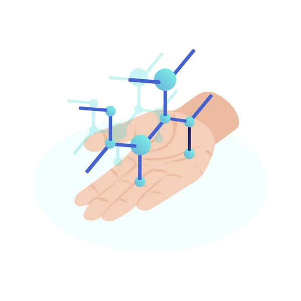 Ισομετρική Εικόνα Νανοτεχνολογίας Ανθρώπινο Χέρι Κρατώντας Μόριο Μοντέλο Διανυσματική Απεικόνιση — Διανυσματικό Αρχείο