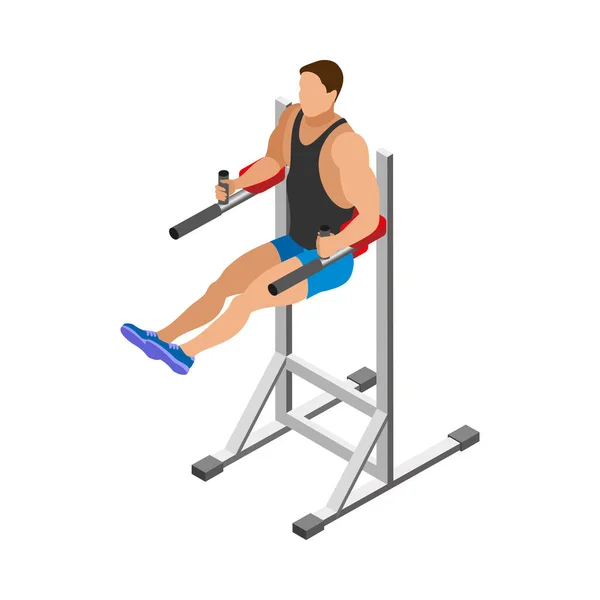 Bodybuilding Isometrisches Symbol Mit Muskulösem Mann Während Des Sporttrainings Fitnessstudio — Stockvektor