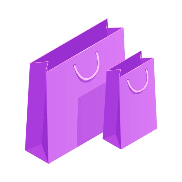 Två Neon Färg Shoppingväskor Olika Storlek Isometrisk Ikon Vektor Illustration — Stock vektor