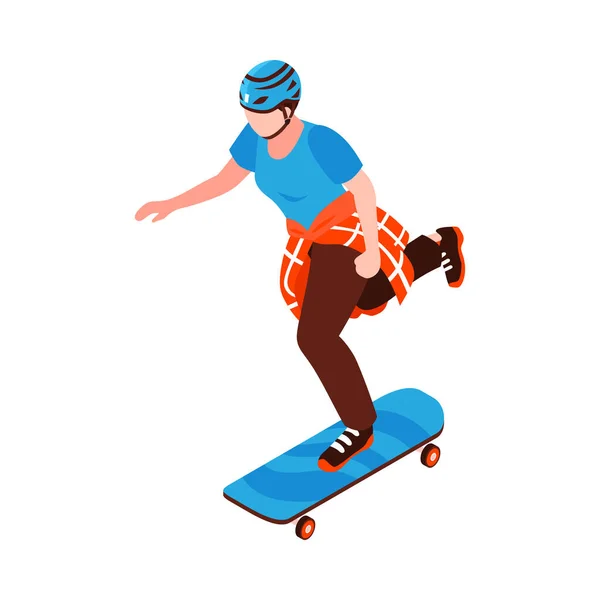 Homem Isométrico Capacete Equitação Skate Vetor Ilustração — Vetor de Stock