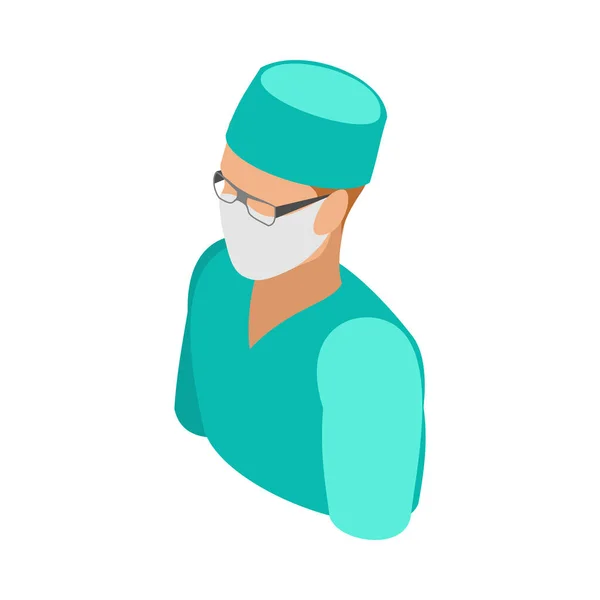 带医疗面罩的医生或男护士等距肖像3D矢量图 — 图库矢量图片