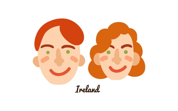 Deux Visages Humains Plats Masculins Féminins Après Illustration Vectorielle Ireland — Image vectorielle