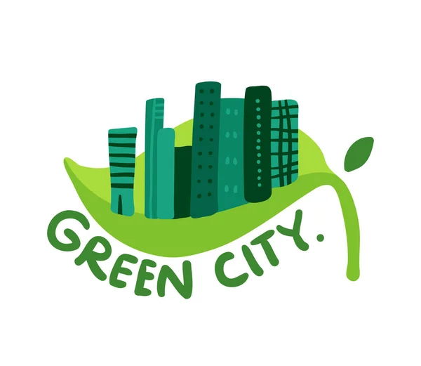 Restauração Ecológica Emblema Cidade Verde Estilo Plano Ilustração Vetorial — Vetor de Stock