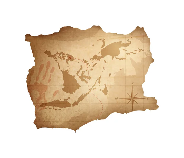 現実的な古い海賊宝地図ベクトル図 — ストックベクタ