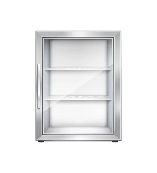 Ρεαλιστικό Άδειο Ψυγείο Τρία Ράφια Και Γυάλινη Πόρτα Διανυσματική Απεικόνιση — Διανυσματικό Αρχείο