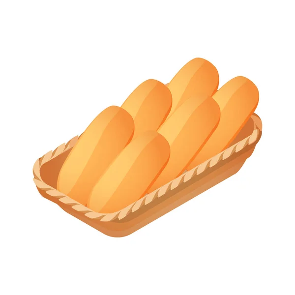 Basket Fresh Wheat Bread Loaves Isometric Icon Vector Illustration — Stock Vector
