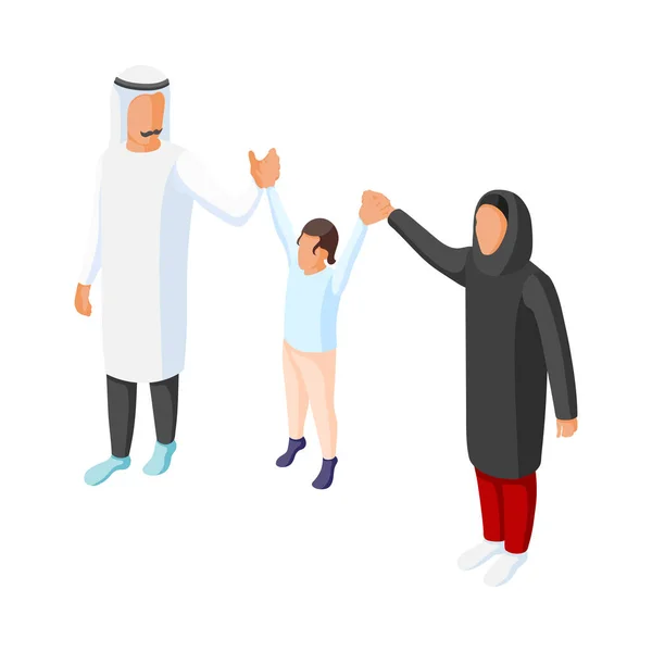 Isometrische Arabische Familie Gezichtloze Karakters Met Man Vrouw Kind Vector — Stockvector