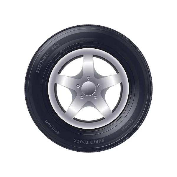 Alloy Car Wheel Front View Realistik Vektör Illüstrasyonu — Stok Vektör