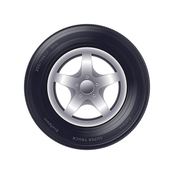 Alloy car wheel front view realistic vector illustration