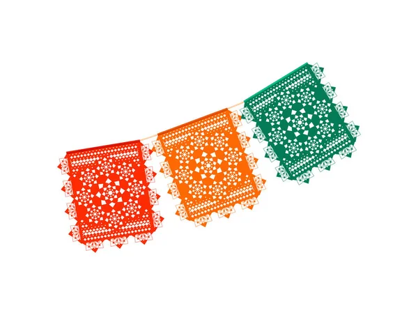 Realistic Colorful Papel Picado Ornamental Holiday Paper Flags Vector Illustration — Stock Vector