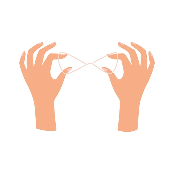 Menschliche Hände Halten Faden Für Haarentfernung Flache Vektorabbildung — Stockvektor