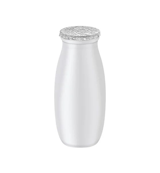 Modello Bottiglia Yogurt Potabile Bianco Sfondo Bianco Illustrazione Vettoriale Realistica — Vettoriale Stock