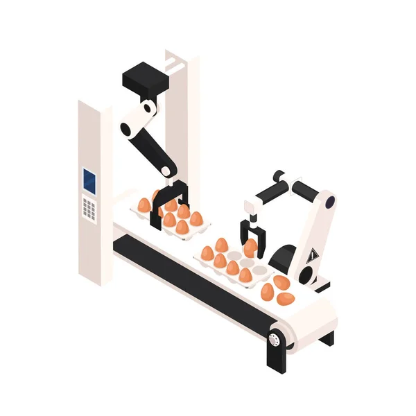 Intelligente Farm Isometrisches Symbol Mit Automatischer Förderlinie Und Roboterarme Verpackung — Stockvektor