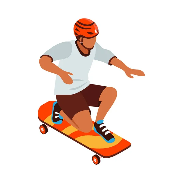Isométrico Adolescente Masculino Casco Skateboard Vector Ilustración — Vector de stock